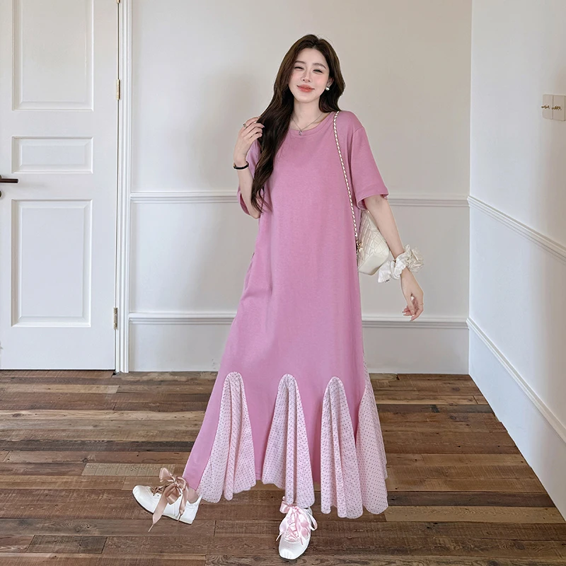 Women's 2026 Summer O-Neck Casual T-Shirt Dress Loose Plus Size Asymmetrical Patchwork Dot Print Lady Party Dresses Pink Robe
Women's 2026 Summer O-Neck Casual T-Shirt Dress Loose Plus Size Asymmetrical Patchwork Dot Print Lady Party Dresses Pink Robe