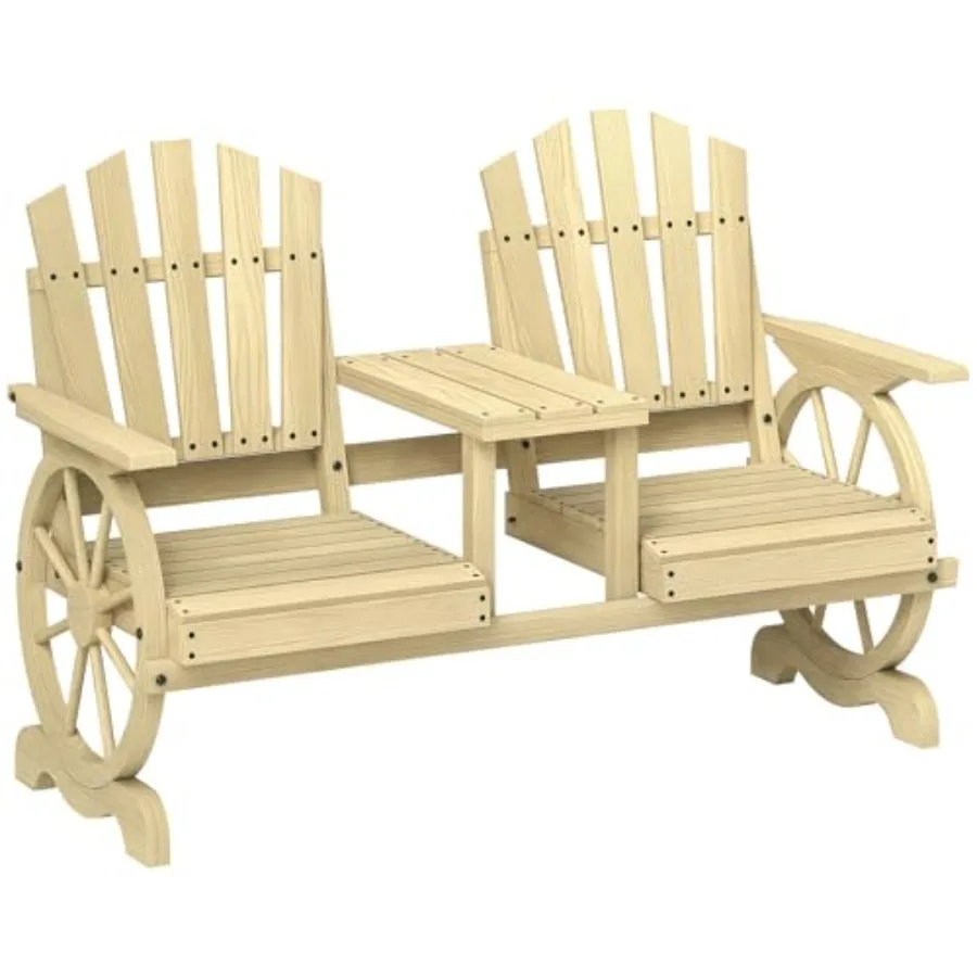 Wooden Garden Bench with Table Umbrella Hole 2-Seater Wagon Wheel Outdoor Bench in Natural Wood High Backrest Armrests for Back
Wooden Garden Bench with Table Umbrella Hole 2-Seater Wagon Wheel Outdoor Bench in Natural Wood High Backrest Armrests for Back