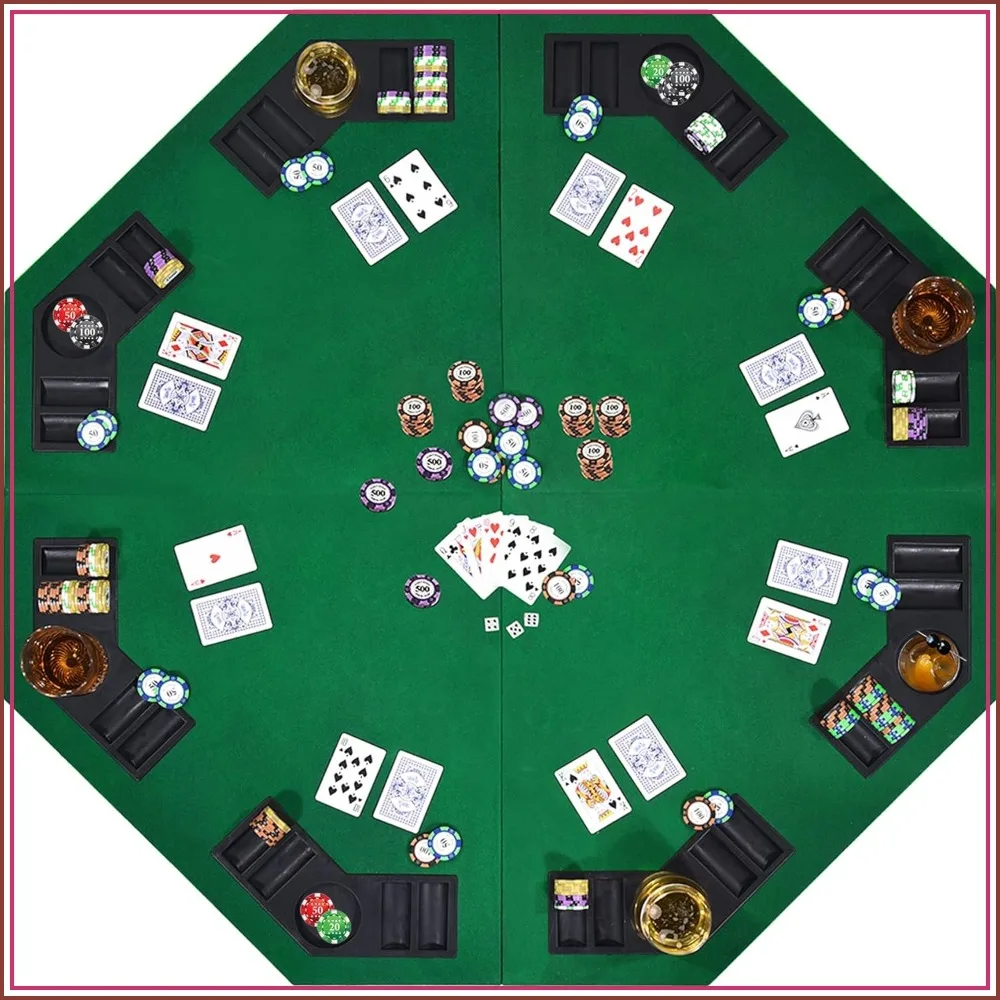 48" 8-Player Foldable Poker Table Top, Casino Texas Hold'em Layout, Portable Anti-Slip Mat with Carrying Bag
48" 8-Player Foldable Poker Table Top, Casino Texas Hold'em Layout, Portable Anti-Slip Mat with Carrying Bag