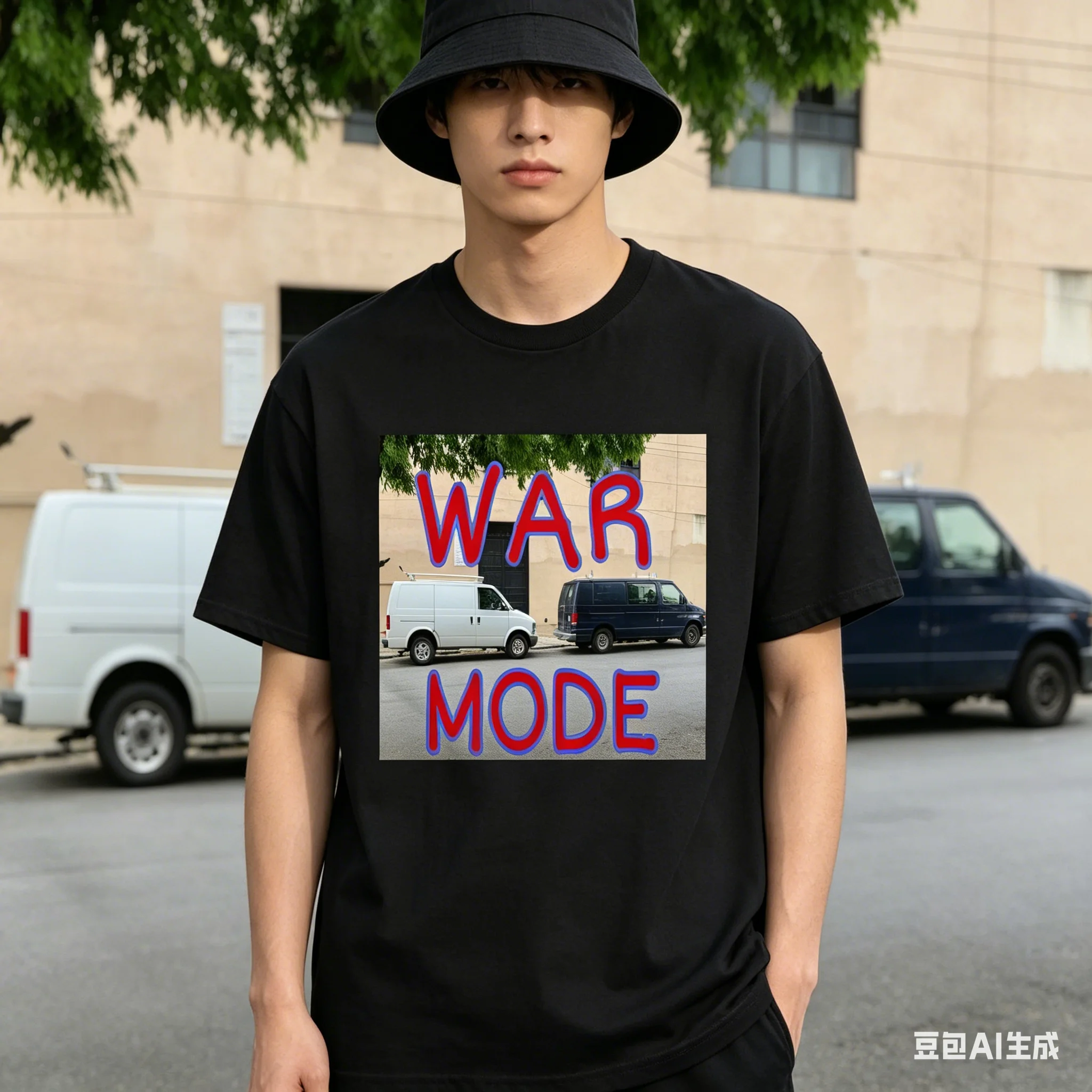 "War Mode" Urban Van Scene Graphic Tee, Black Streetwear for Men
"War Mode" Urban Van Scene Graphic Tee, Black Streetwear for Men