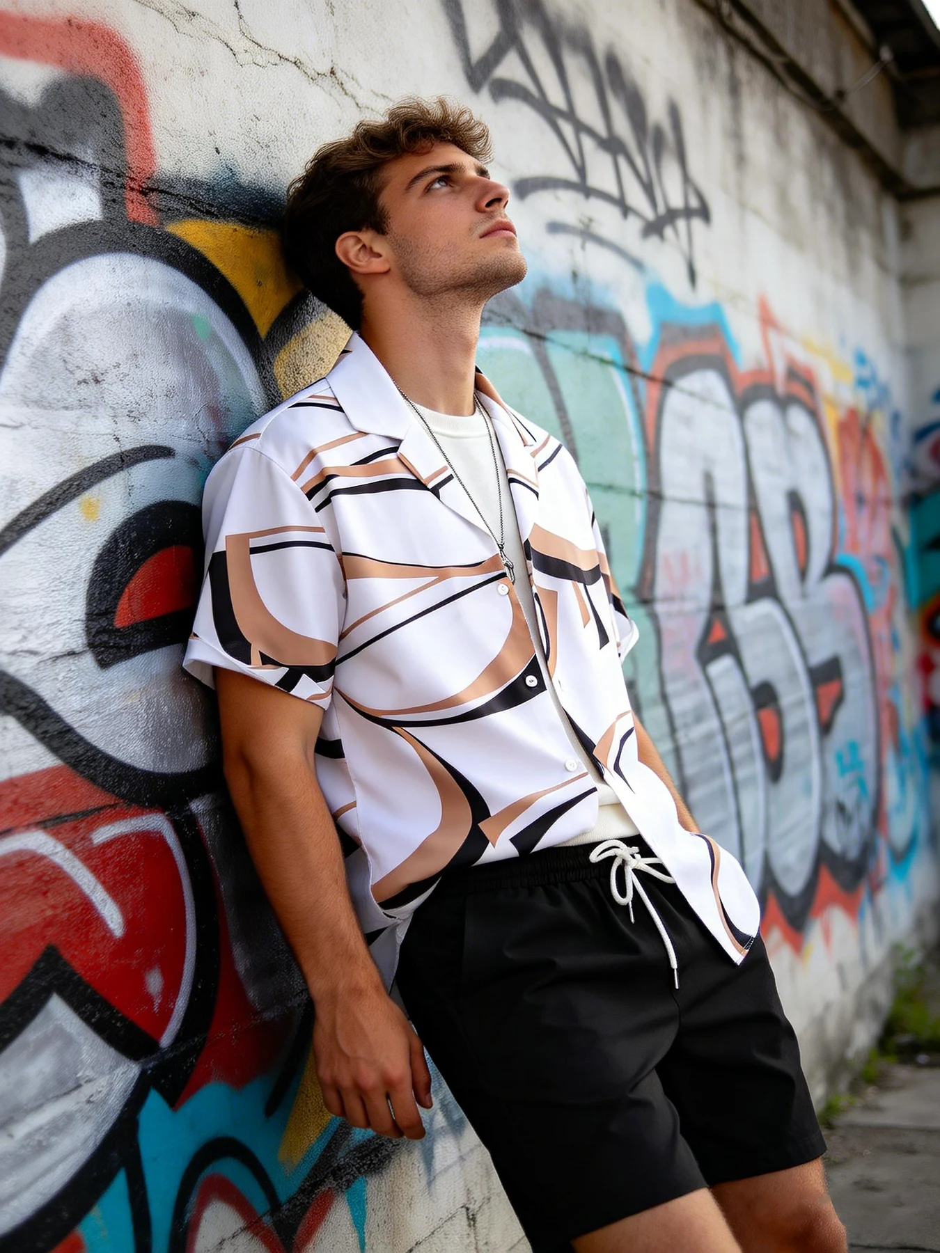 Men's Streetwear Tracksuit, Contrast Color Button up Shirt & Black Shorts for Daily Wear
Men's Streetwear Tracksuit, Contrast Color Button up Shirt & Black Shorts for Daily Wear