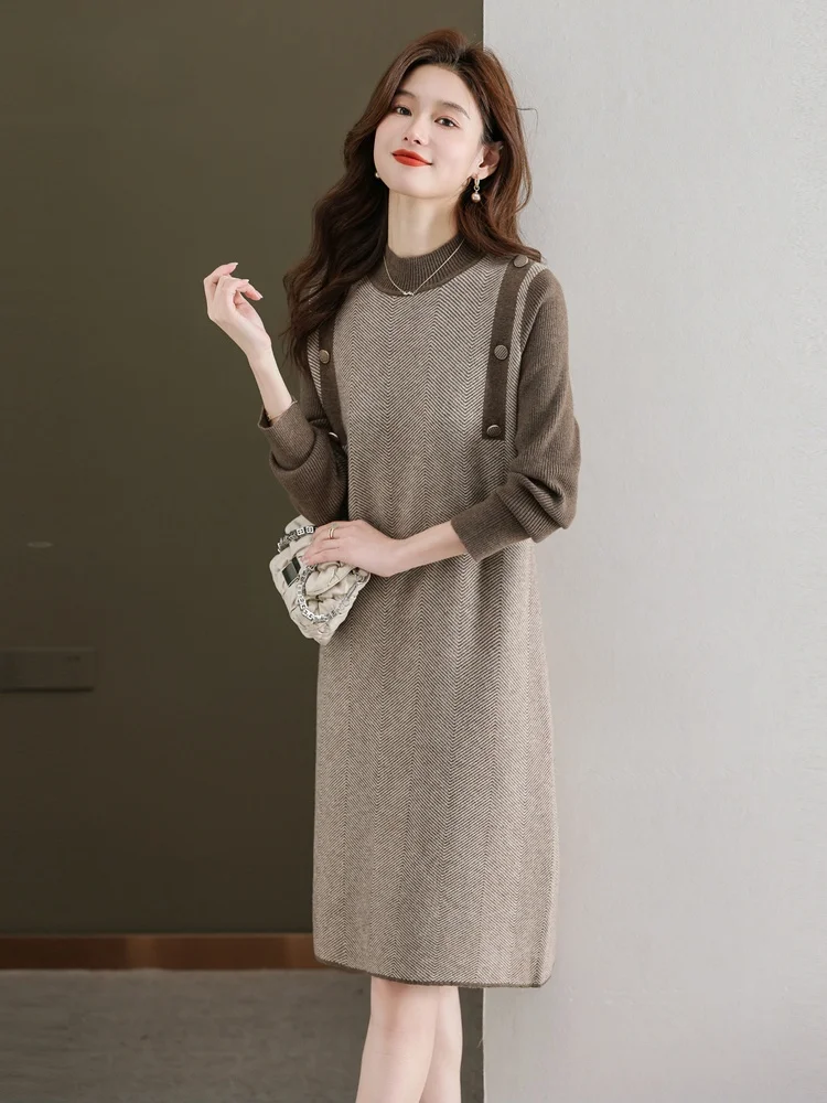 Snow Mid-Fly Spring New Women's Knitted f High Collar Midi Dr Color Blo Loose Straight Skirt Ele Sle Casual Wear
Snow Mid-Fly Spring New Women's Knitted f High Collar Midi Dr Color Blo Loose Straight Skirt Ele Sle Casual Wear