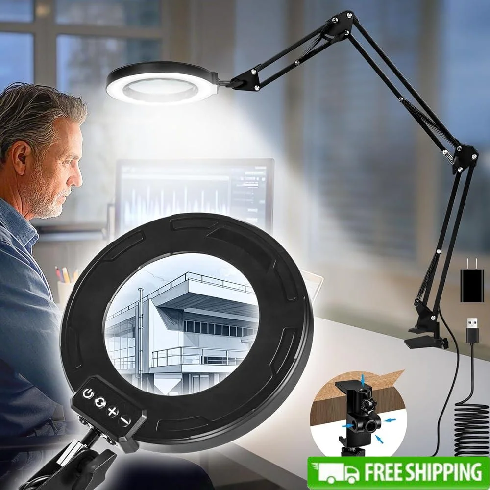 12X Magnifying Glass with Light Real Glass Lens 3 Section Adjustable Swing Arm 5 Color Modes 10 Levels Dimming Perfect Hobbies
12X Magnifying Glass with Light Real Glass Lens 3 Section Adjustable Swing Arm 5 Color Modes 10 Levels Dimming Perfect Hobbies