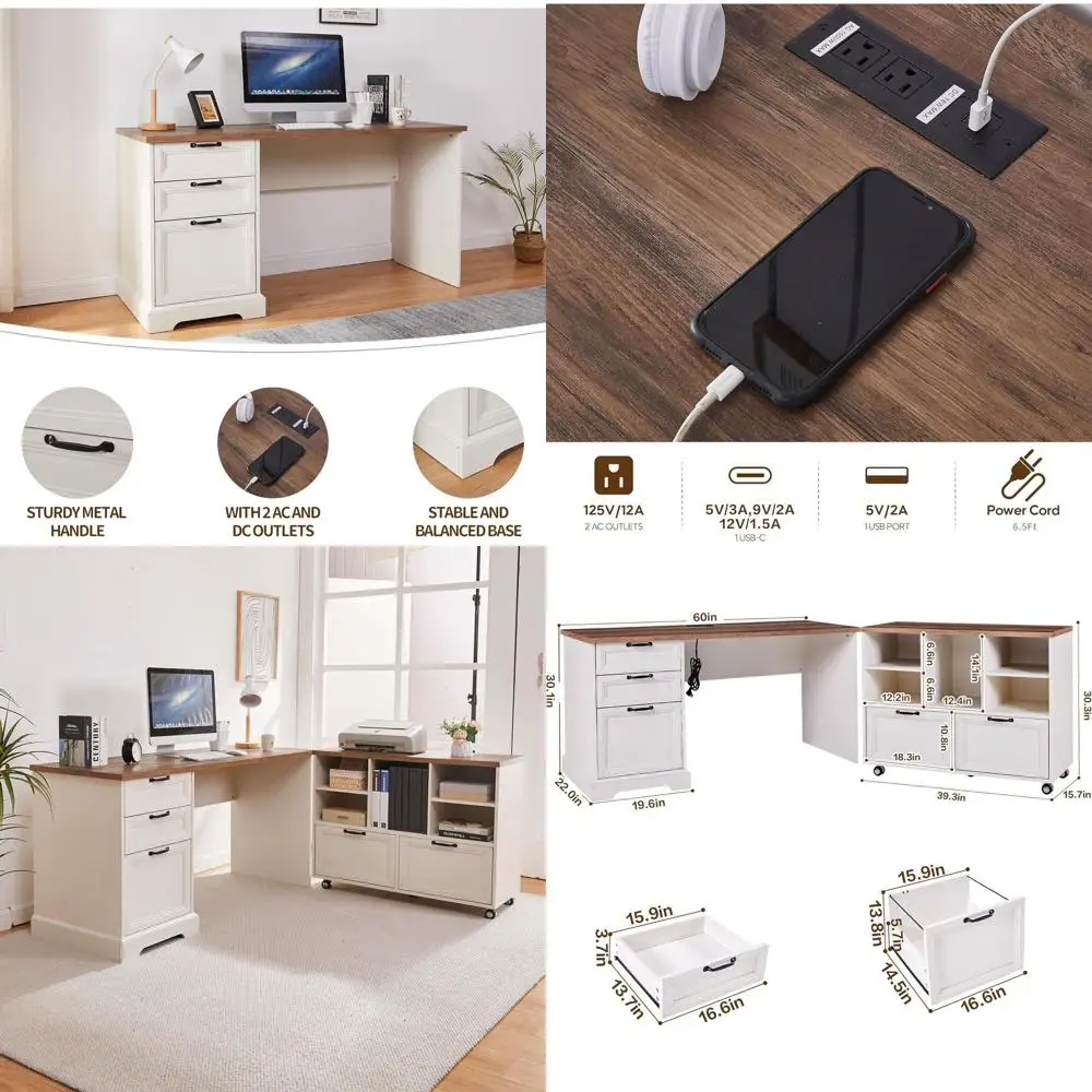 60"L-Shaped Executive Desk with 40"Adjustable ile Cabinet,armhouse Home Oice Desk with Charging Station,Oice Desk with Storage D
60"L-Shaped Executive Desk with 40"Adjustable ile Cabinet,armhouse Home Oice Desk with Charging Station,Oice Desk with Storage D