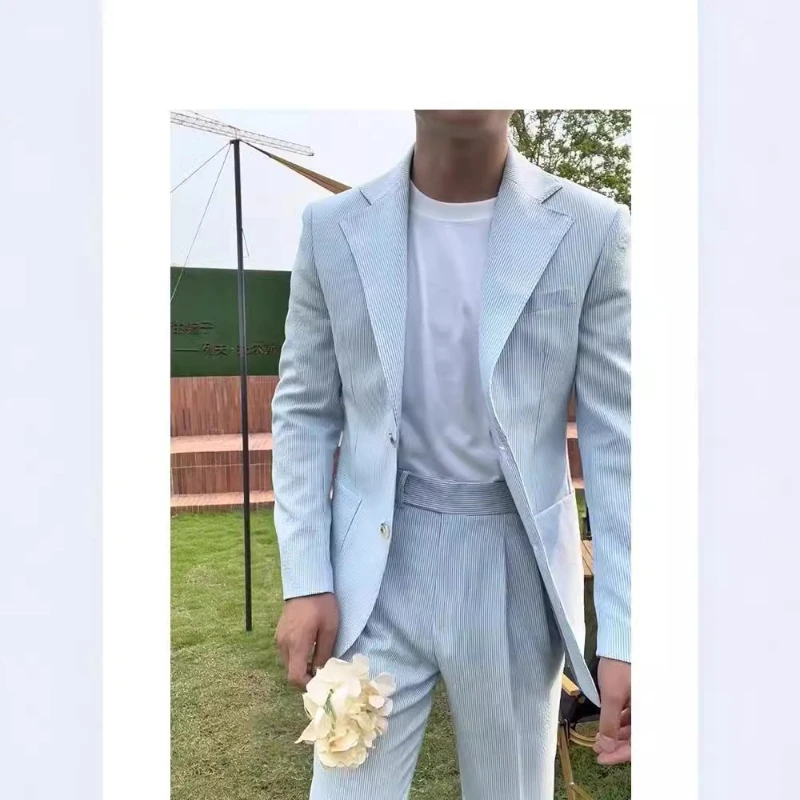 Italian Naples Men's Striped Suit Jacket Elegant Light Luxury Blue Business Casual Men blazer Wedding Social Banquet
Italian Naples Men's Striped Suit Jacket Elegant Light Luxury Blue Business Casual Men blazer Wedding Social Banquet