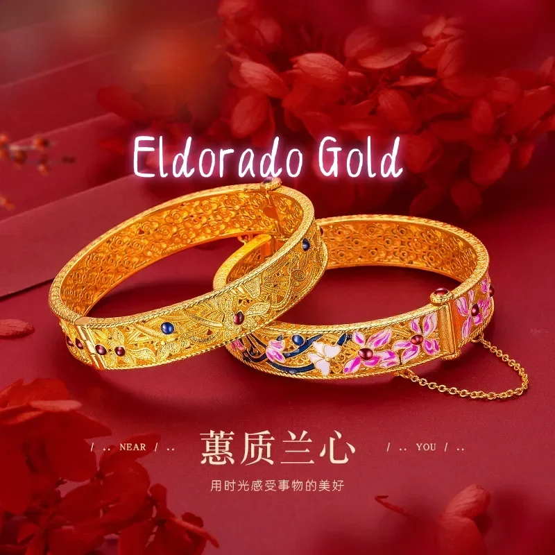 Eldorado Gold 9999 Genuine 24K Gold Orchid Enamel Bracelet, Spacious Size for a Statement
Eldorado Gold 9999 Genuine 24K Gold Orchid Enamel Bracelet, Spacious Size for a Statement