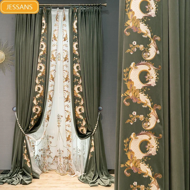 Retro Dark Green Thickened Velvet Embroidery Patched Curtains for Living Room Bedroom French Window Villa Custom Window Screen
Retro Dark Green Thickened Velvet Embroidery Patched Curtains for Living Room Bedroom French Window Villa Custom Window Screen