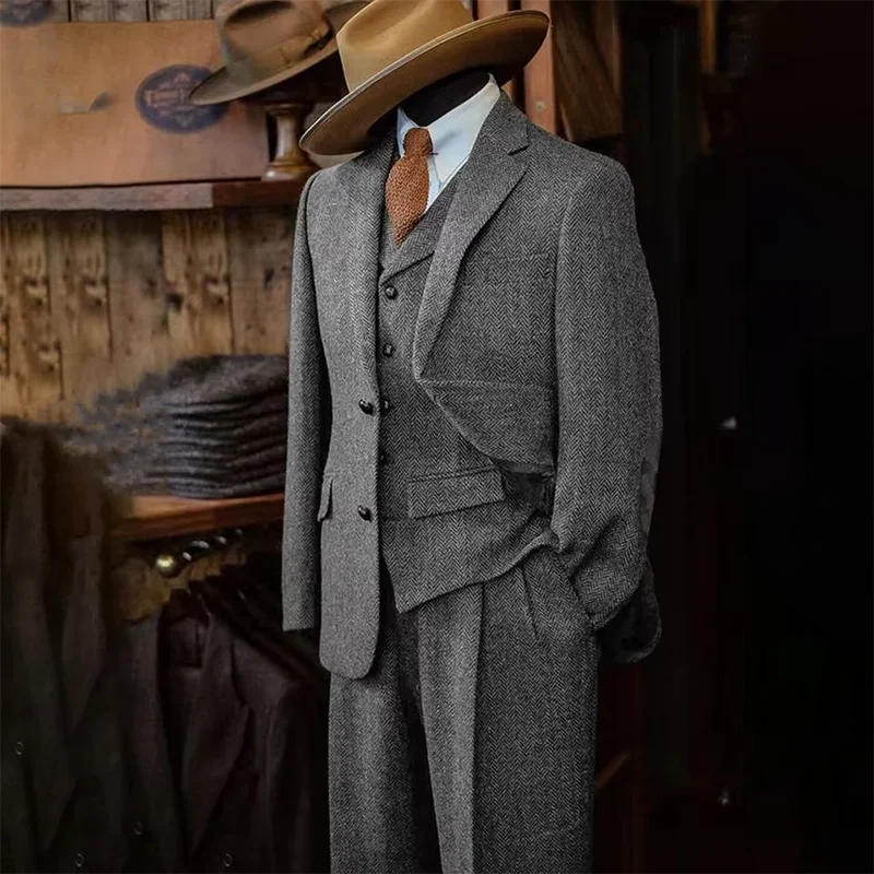 Men's 3-piece Suit Grey Herringbone Tweed Single Breasted Slim Fit Suits for Men Suit Set Luxury 2025 Costumes Man Formal Suits
Men's 3-piece Suit Grey Herringbone Tweed Single Breasted Slim Fit Suits for Men Suit Set Luxury 2025 Costumes Man Formal Suits