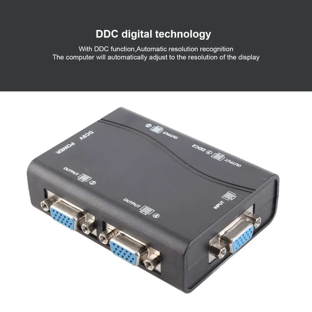 Plug and Play 1 In 4 Out 250MHz VGA Splitter 1920x1440 USB Powered HD Video Splitter VGA Splitter Amplifier Box For Laptop
Plug and Play 1 In 4 Out 250MHz VGA Splitter 1920x1440 USB Powered HD Video Splitter VGA Splitter Amplifier Box For Laptop