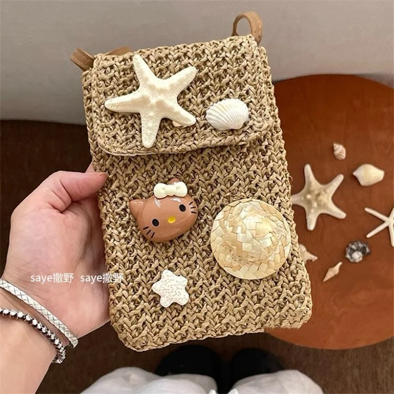 Sanrio Hello Kitty Black Skin Starfish Straw Hat Vacation Magnetic Snap Adjustable Shoulder Strap Weave One Shoulder Phone Bag
Sanrio Hello Kitty Black Skin Starfish Straw Hat Vacation Magnetic Snap Adjustable Shoulder Strap Weave One Shoulder Phone Bag