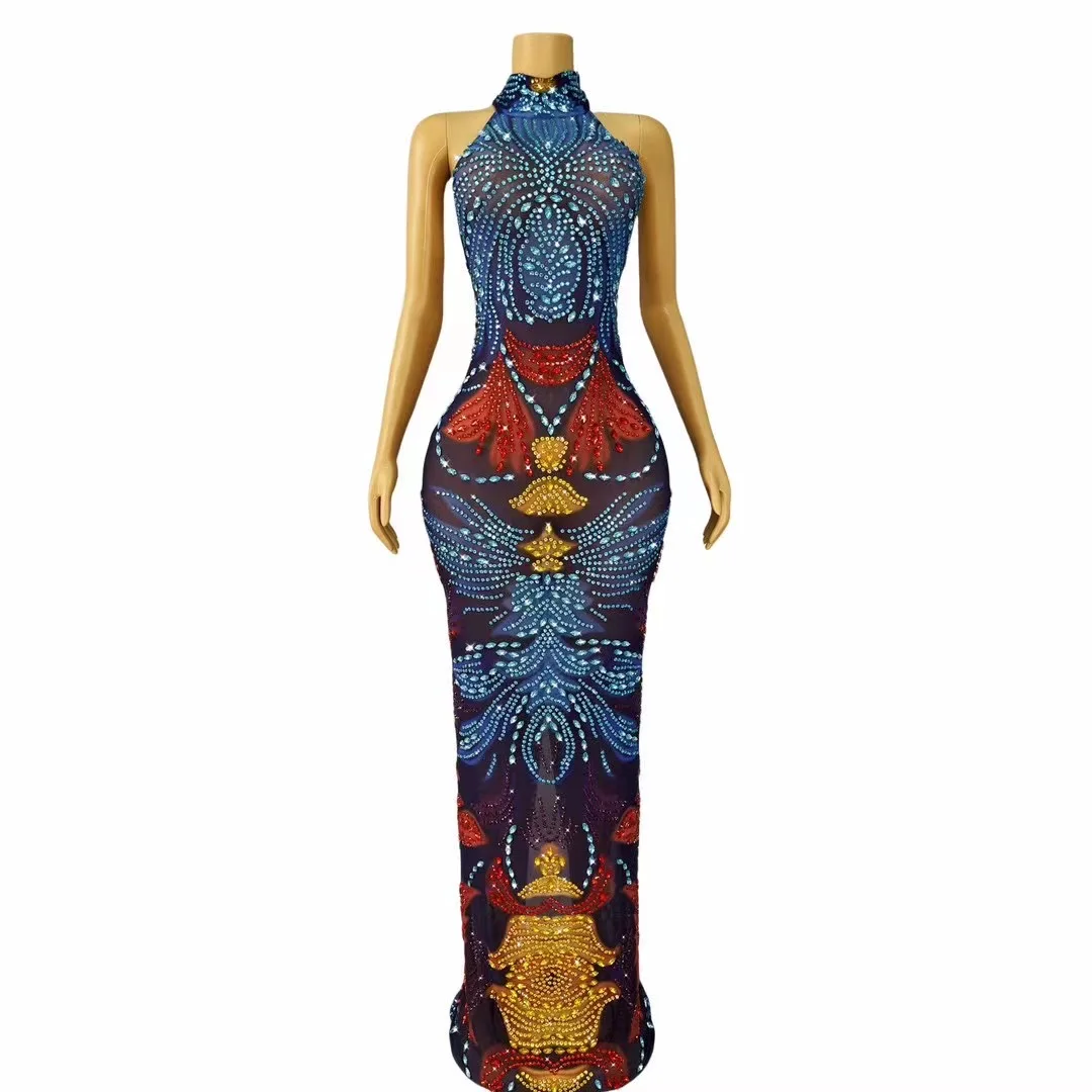 Sparkly Rhinestones Mesh Sleeveless Long Dress Women Sexy Birthday Celebrate Evening Party Dresses Singer Stage Perform Wear
Sparkly Rhinestones Mesh Sleeveless Long Dress Women Sexy Birthday Celebrate Evening Party Dresses Singer Stage Perform Wear