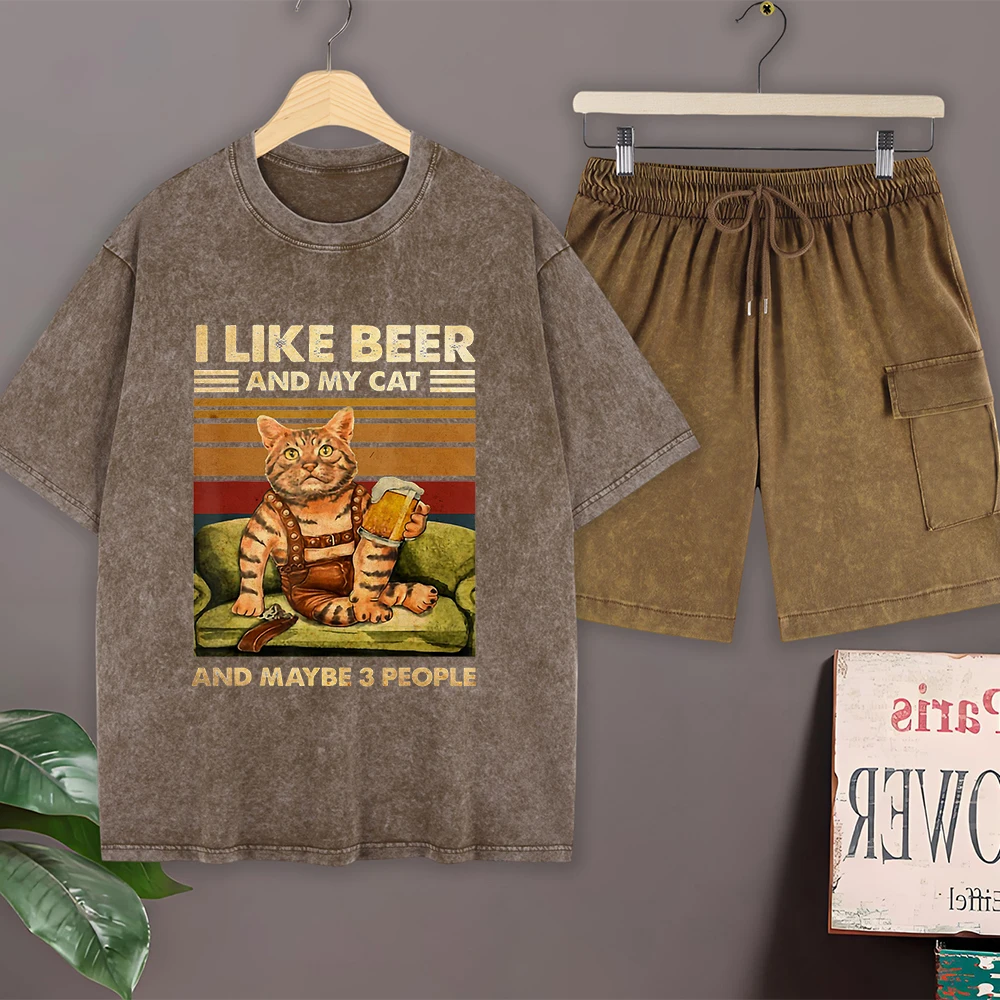I Like Beer And Cat Cotton Washed T-Shirt Set Mens Street Short Sleeve Tops Cargo Shorts O-Neck Oversize T Shirt Summer Pants
I Like Beer And Cat Cotton Washed T-Shirt Set Mens Street Short Sleeve Tops Cargo Shorts O-Neck Oversize T Shirt Summer Pants