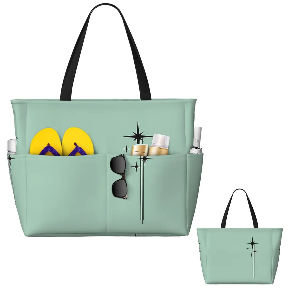 1950s Atomic Age Retro Starburst In Mint Green And Black Beach Tote Bag Sport Gym Large Tote Bag Women Travel Bag Fitness bag
1950s Atomic Age Retro Starburst In Mint Green And Black Beach Tote Bag Sport Gym Large Tote Bag Women Travel Bag Fitness bag