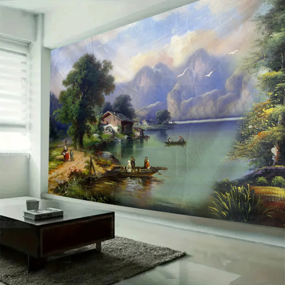 Vintage landscape oil painting tapestry, room art decoration background cloth, home and office wall hanging background posters
Vintage landscape oil painting tapestry, room art decoration background cloth, home and office wall hanging background posters