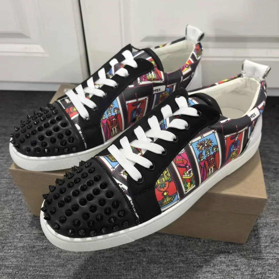 Colorful Paintings Print Black Leather Women's Sneakers Rivets Round Toe Lace-Up Flat Sole Casual Sports Shoes Designer Style
Colorful Paintings Print Black Leather Women's Sneakers Rivets Round Toe Lace-Up Flat Sole Casual Sports Shoes Designer Style