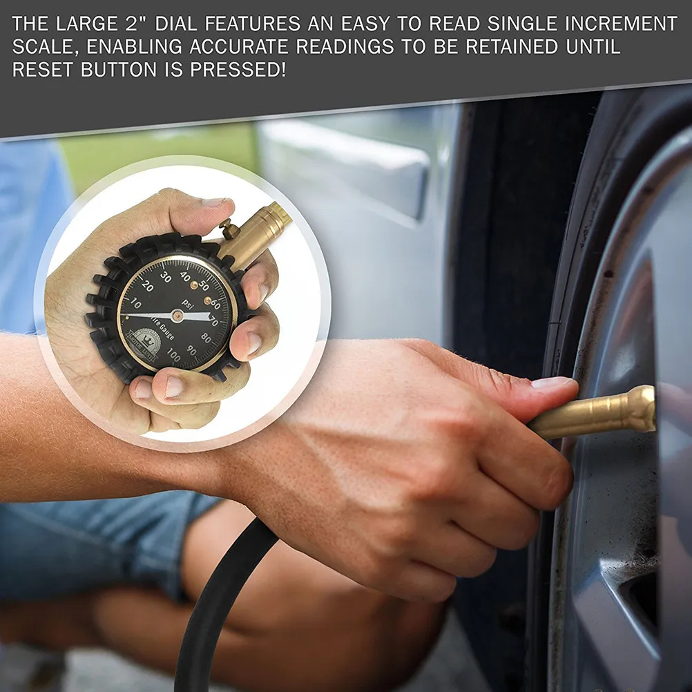 Tire Pressure Gauge 100 Psi Heavy Duty Brass -in-The-Dark Dial Battery-Free Accurate Air Pressure Gauge for Car Truck
Tire Pressure Gauge 100 Psi Heavy Duty Brass -in-The-Dark Dial Battery-Free Accurate Air Pressure Gauge for Car Truck