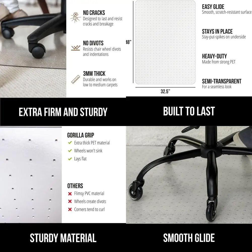 Нескользящий коврик для офисного стула для ковров, гладкая рулонная защита для пола под столом, прочный пластиковый коврик для рабочих и игровых стульев, 3
Нескользящий коврик для офисного стула для ковров, гладкая рулонная защита для пола под столом, прочный пластиковый коврик для рабочих и игровых стульев, 3