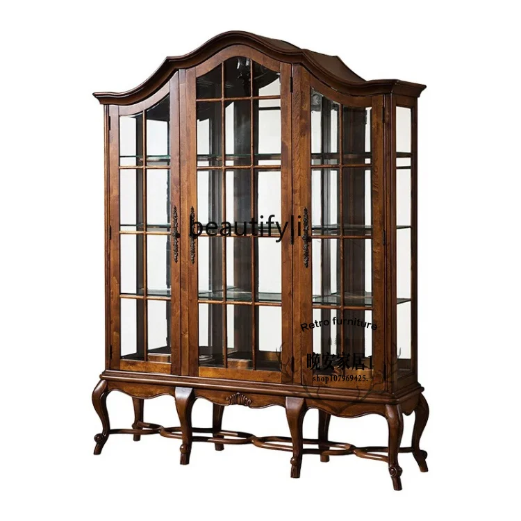 American rural solid wood wine cabinet European carved glass three-door side cabinet display cabinet French retro
American rural solid wood wine cabinet European carved glass three-door side cabinet display cabinet French retro