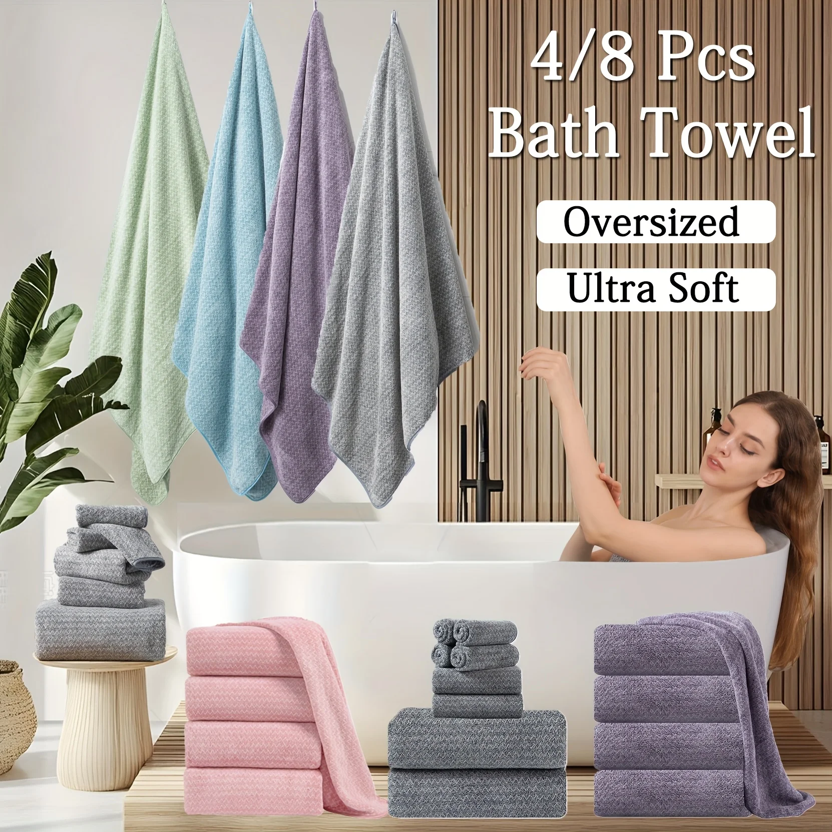 4/8pcs Oversized Bath Towels Extra Large Bathroom Towels 35x70 Inches - Luxury 600 GSM Microfiber Bath Sheets, Quick Dry Towel Super Soft Absorbent Bath Towel with 4 Large Bath Towels Or 2 Bath Towels,2 Hand Towels,4 Washcloths for Spa Gym Hotel
4/8pcs Oversized Bath Towels Extra Large Bathroom Towels 35x70 Inches - Luxury 600 GSM Microfiber Bath Sheets, Quick Dry Towel Super Soft Absorbent Bath Towel with 4 Large Bath Towels Or 2 Bath Towels,2 Hand Towels,4 Washcloths for Spa Gym Hotel