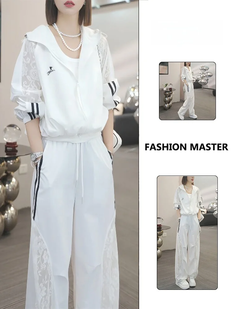 White Casual Sportswear Set for Women Summer 2026 New High-End Sunshade Cover up Wide Leg Pants Two Piece Set Elegant Atmosphere
White Casual Sportswear Set for Women Summer 2026 New High-End Sunshade Cover up Wide Leg Pants Two Piece Set Elegant Atmosphere