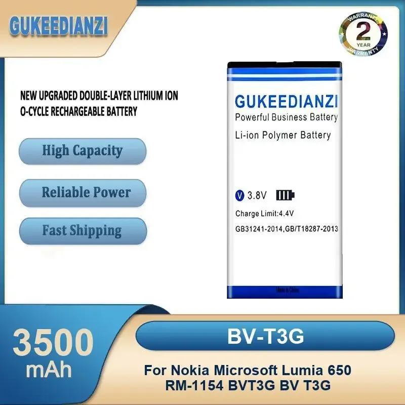 BV-T3G 3500mAh High Capacity Mobile Phone Battery For Nokia Microsoft Lumia 650 RM-1154 BVT3G BV T3G
BV-T3G 3500mAh High Capacity Mobile Phone Battery For Nokia Microsoft Lumia 650 RM-1154 BVT3G BV T3G