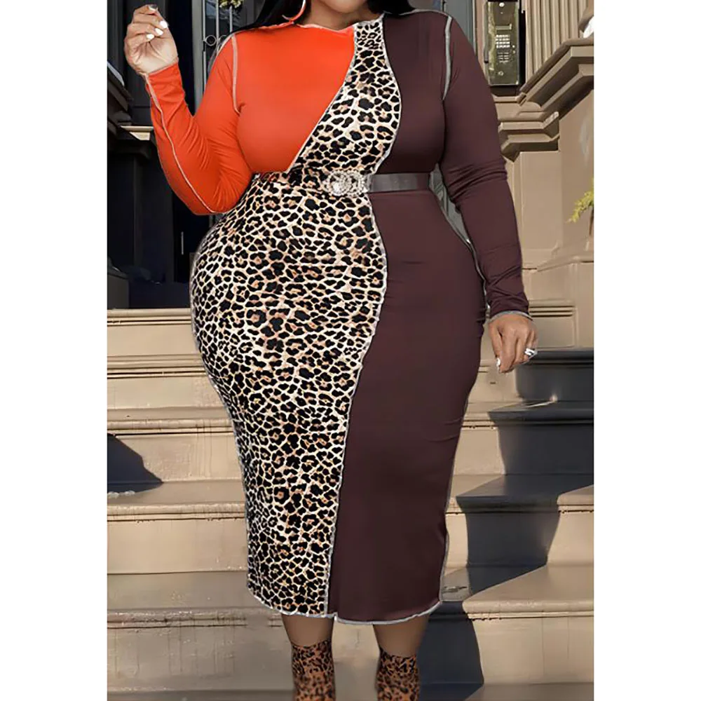 Women's Curves Plus Size Dress Elegant Leopard Splicing Color Long Sleeves Spring Waist-Hugging Hip Dress For Daily Female Dress
Women's Curves Plus Size Dress Elegant Leopard Splicing Color Long Sleeves Spring Waist-Hugging Hip Dress For Daily Female Dress