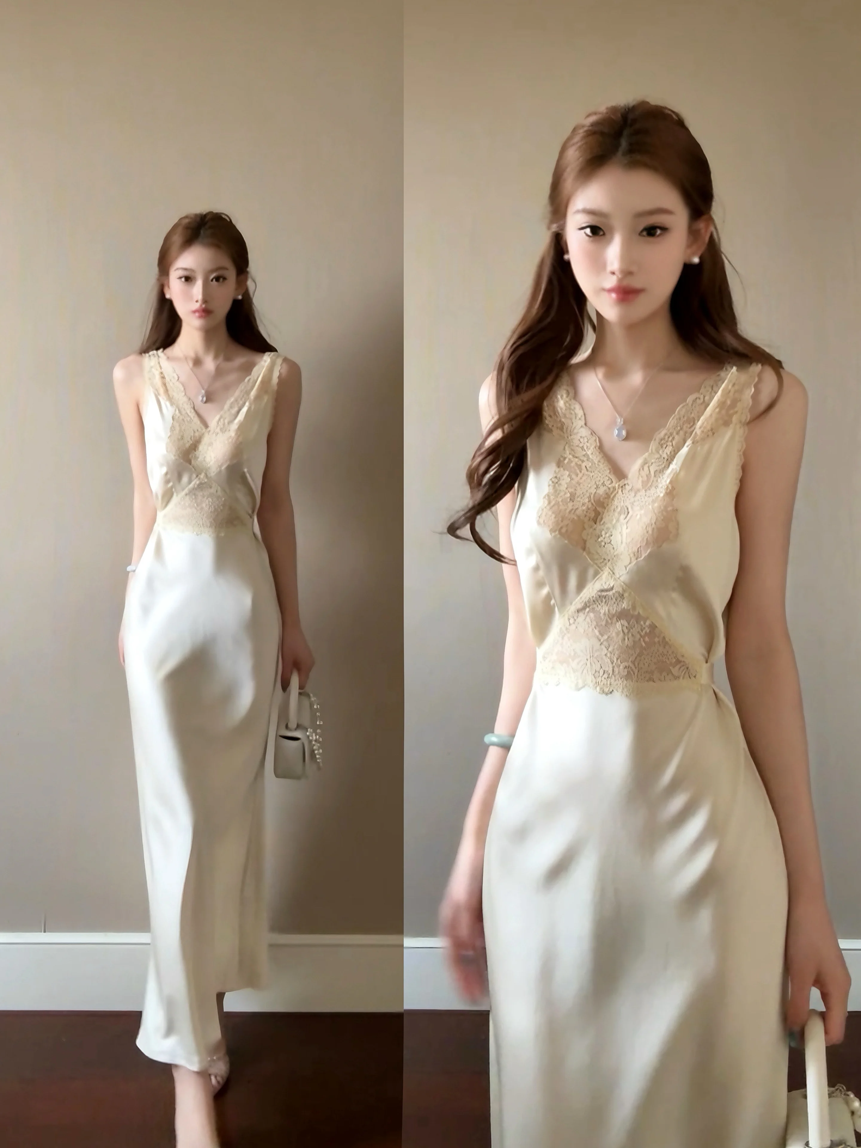 Keni plus Size Lace Splicing Evening Dress Women Summer Slimming Dress Korean Style High Waist Long Skirt V-Neckline Sleeveless
Keni plus Size Lace Splicing Evening Dress Women Summer Slimming Dress Korean Style High Waist Long Skirt V-Neckline Sleeveless