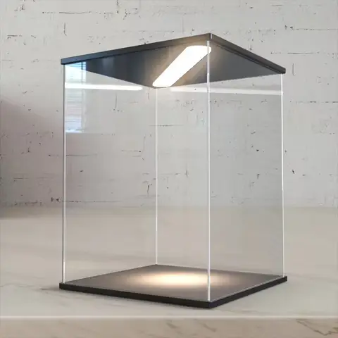 Vitrine acrílica transparente com luz LED, caixa de exibição de figuras à prova de poeira para brinquedos, modelo de carro, armazenamento e exibição de lembranças