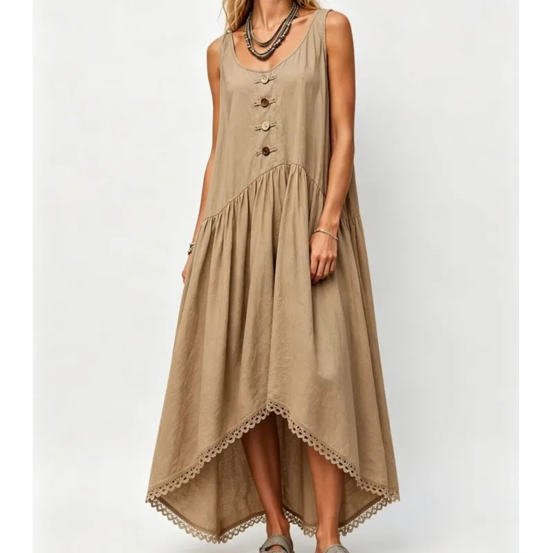 2026 New Summer Women's Dress Sleeveless Casual Loose Unique Fashionable Comfortable Irregular Skirt Niche Button Daily Vestidos
2026 New Summer Women's Dress Sleeveless Casual Loose Unique Fashionable Comfortable Irregular Skirt Niche Button Daily Vestidos