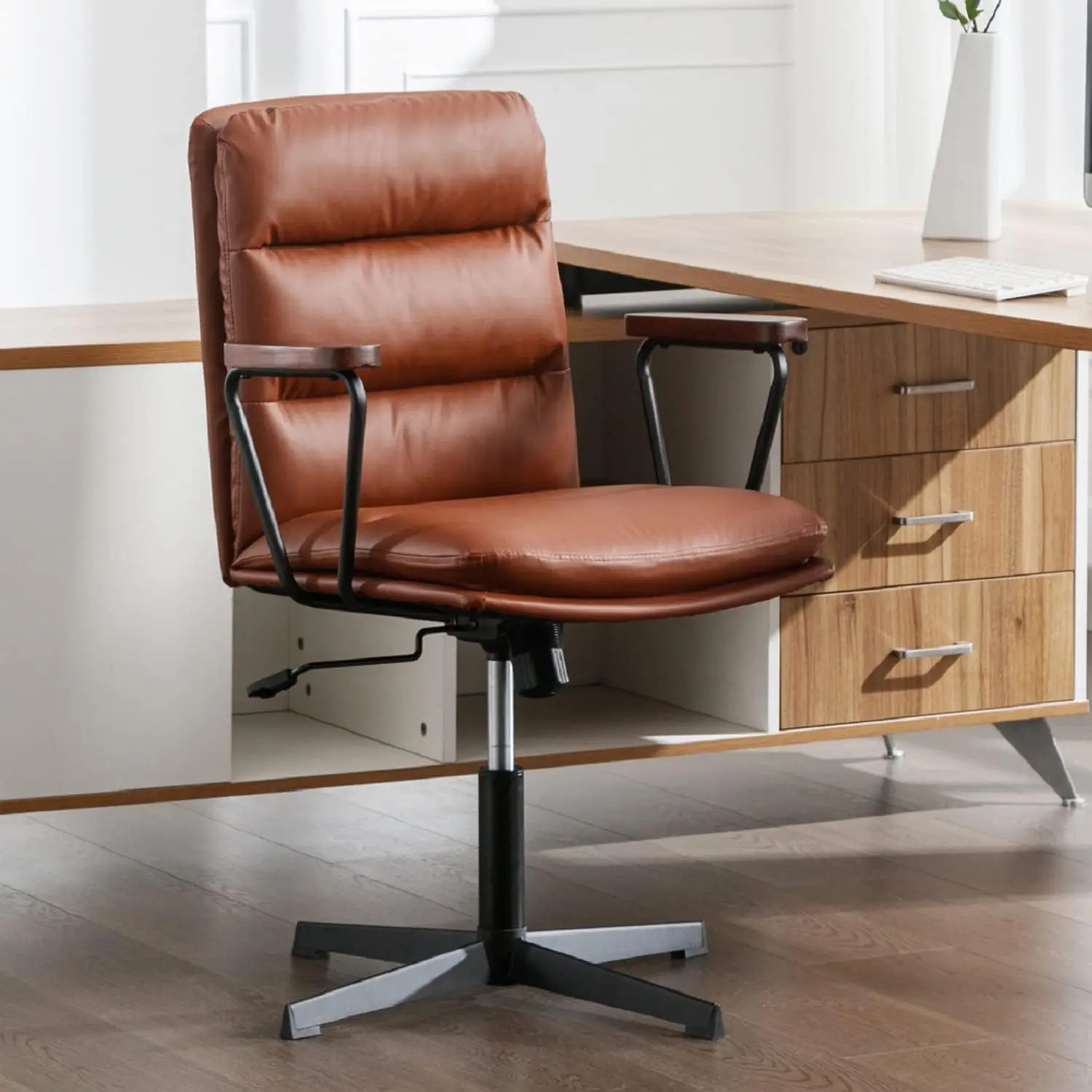 Office Desk Chair No Wheels, Swivel Chair with Retro Wooden Armrests, Criss Cross Legged Armless Computer Chair for Home
Office Desk Chair No Wheels, Swivel Chair with Retro Wooden Armrests, Criss Cross Legged Armless Computer Chair for Home