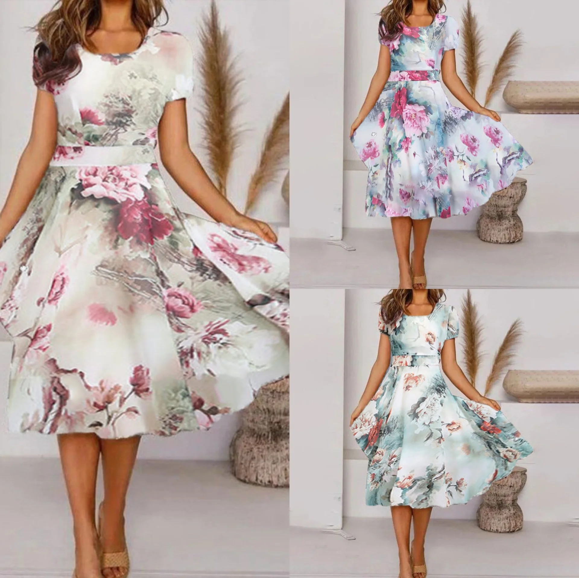 Summer New Women's Elegant Flower Print Fashion Short Sleeve Medium Long Dress Casual Female & Lady Dresses
Summer New Women's Elegant Flower Print Fashion Short Sleeve Medium Long Dress Casual Female & Lady Dresses