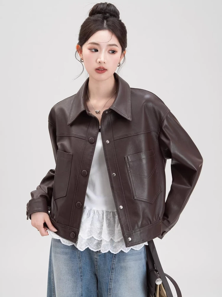 Casual Short Genuine Leather Motorcycle Jackets for Women Spring Autumn 2026 New High-end Simple Solid Soft Real Sheepskin Coat
Casual Short Genuine Leather Motorcycle Jackets for Women Spring Autumn 2026 New High-end Simple Solid Soft Real Sheepskin Coat