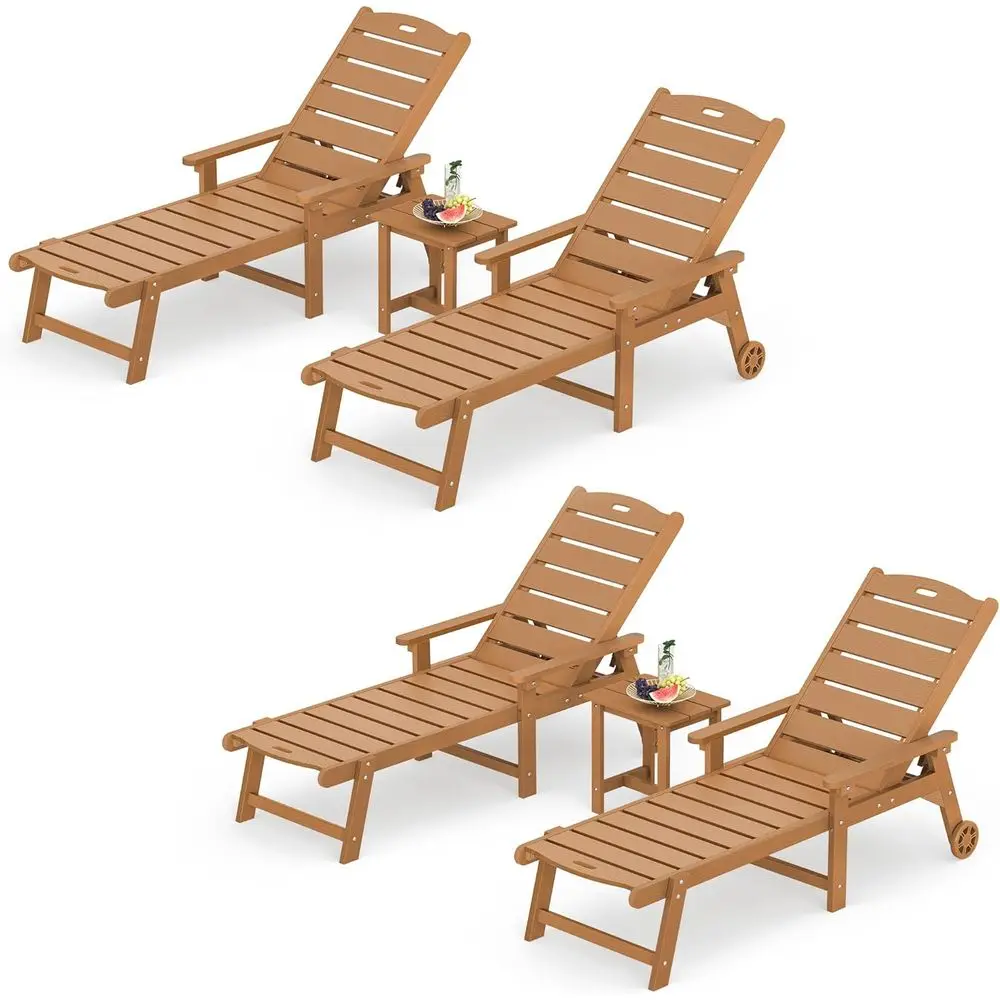 6-Piece Adjustable Chaise Lounge Set with Table, Poolside Chairs in Teak Color
6-Piece Adjustable Chaise Lounge Set with Table, Poolside Chairs in Teak Color