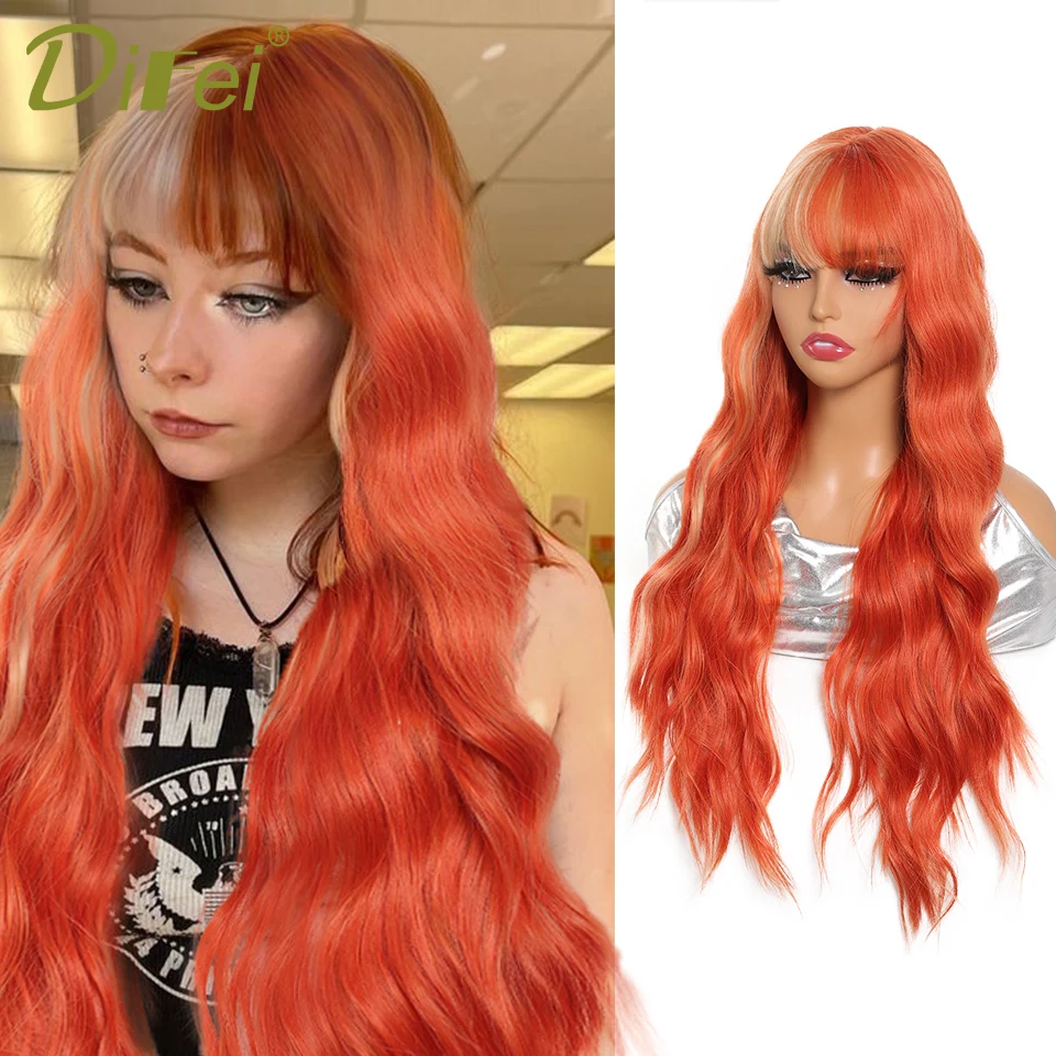 DIFEI Long Curly Hair Synthetic Wig Female Fashion Fluffy Soft Orange And Gold Double Color Straight Bangs Long Curly Hair Wig
DIFEI Long Curly Hair Synthetic Wig Female Fashion Fluffy Soft Orange And Gold Double Color Straight Bangs Long Curly Hair Wig