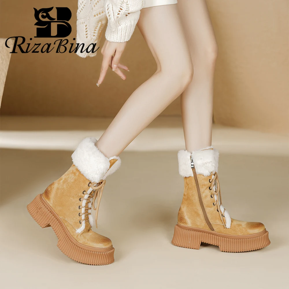 RIZABINA Women's Snow Boots Cow Suede Winter Warm Plush Zipper Ankle Boots Lady Fashion Lace Up Thick Bottom Short Boots Casual
RIZABINA Women's Snow Boots Cow Suede Winter Warm Plush Zipper Ankle Boots Lady Fashion Lace Up Thick Bottom Short Boots Casual
