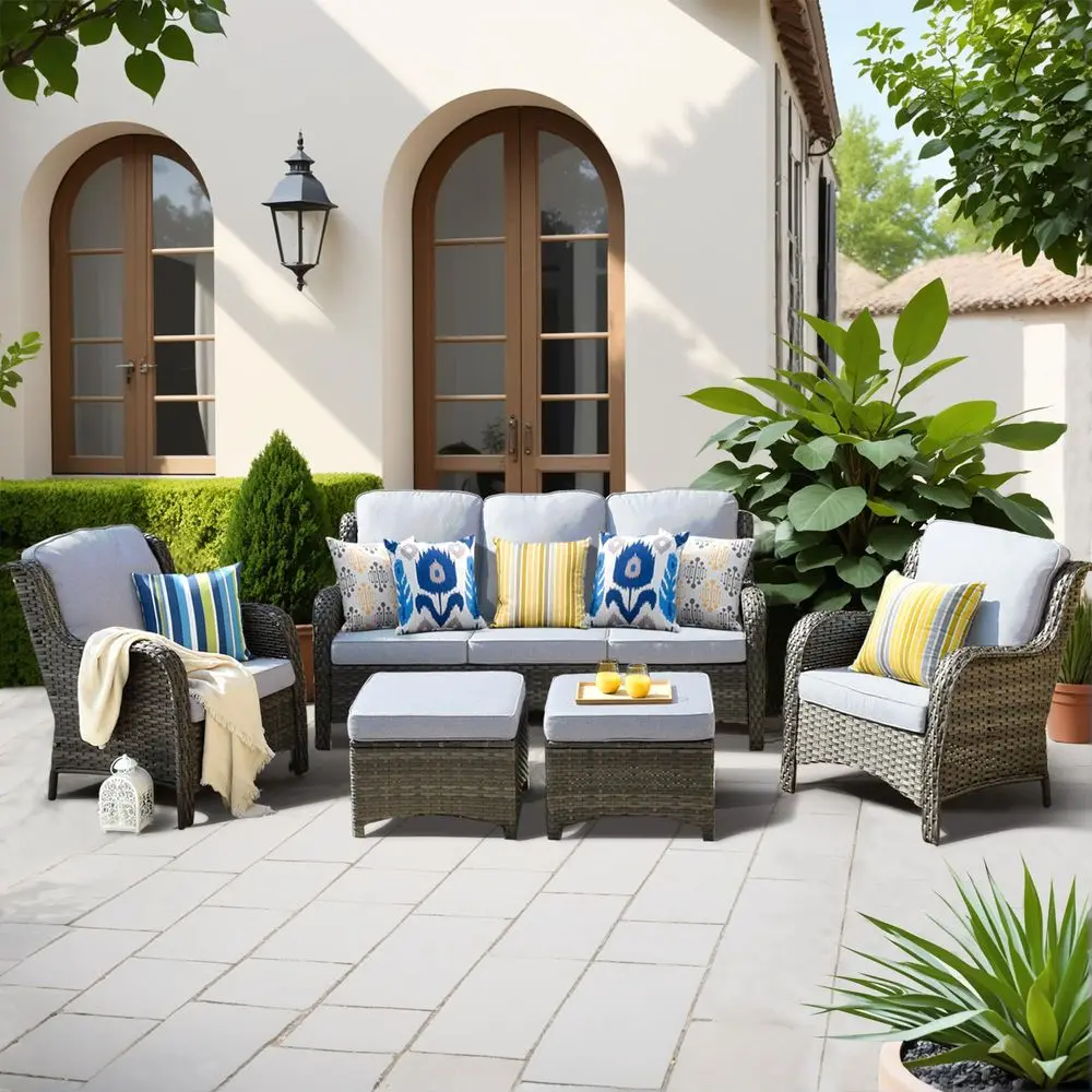 5Pieces Patio Furniture Set, Outdoor Wicker Sofa Couch with Chairs Ottomans Comfy Cushions, High Back Modern All Weather Conver
5Pieces Patio Furniture Set, Outdoor Wicker Sofa Couch with Chairs Ottomans Comfy Cushions, High Back Modern All Weather Conver