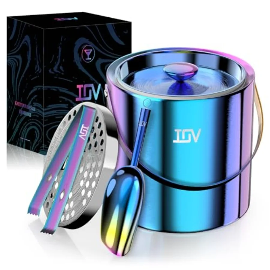IOV Ice Bucket with Lid Scoop Tongs and Strainer 3 L Stainless Steel Double Wall Insulated Ice Bucket for Parties Keeps Ice Fro
IOV Ice Bucket with Lid Scoop Tongs and Strainer 3 L Stainless Steel Double Wall Insulated Ice Bucket for Parties Keeps Ice Fro