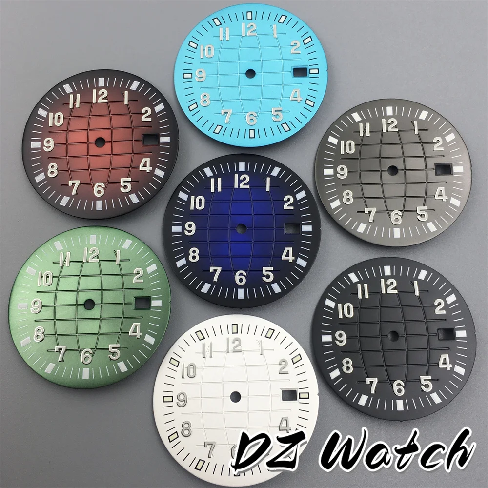 Часы с циферблатом DZ, черные, синие, зеленые, коричневые, белые, 32,8 мм, светящийся циферблат, подходит для движения NH35
Часы с циферблатом DZ, черные, синие, зеленые, коричневые, белые, 32,8 мм, светящийся циферблат, подходит для движения NH35