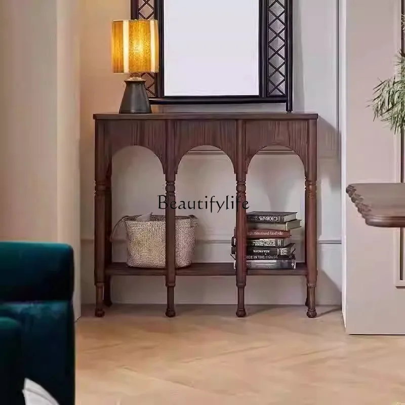 French retro entrance table narrow entrance table American medieval living room solid wood edge cabinet
French retro entrance table narrow entrance table American medieval living room solid wood edge cabinet