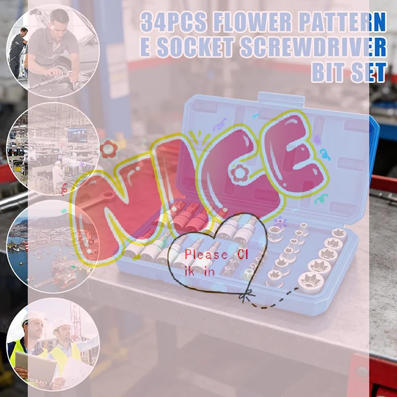 【BA】34-Piece Flower Pattern E-Type Socket Screwdriver Bit T-Type Press Bit Auto Repair Hardware Tool Set
【BA】34-Piece Flower Pattern E-Type Socket Screwdriver Bit T-Type Press Bit Auto Repair Hardware Tool Set