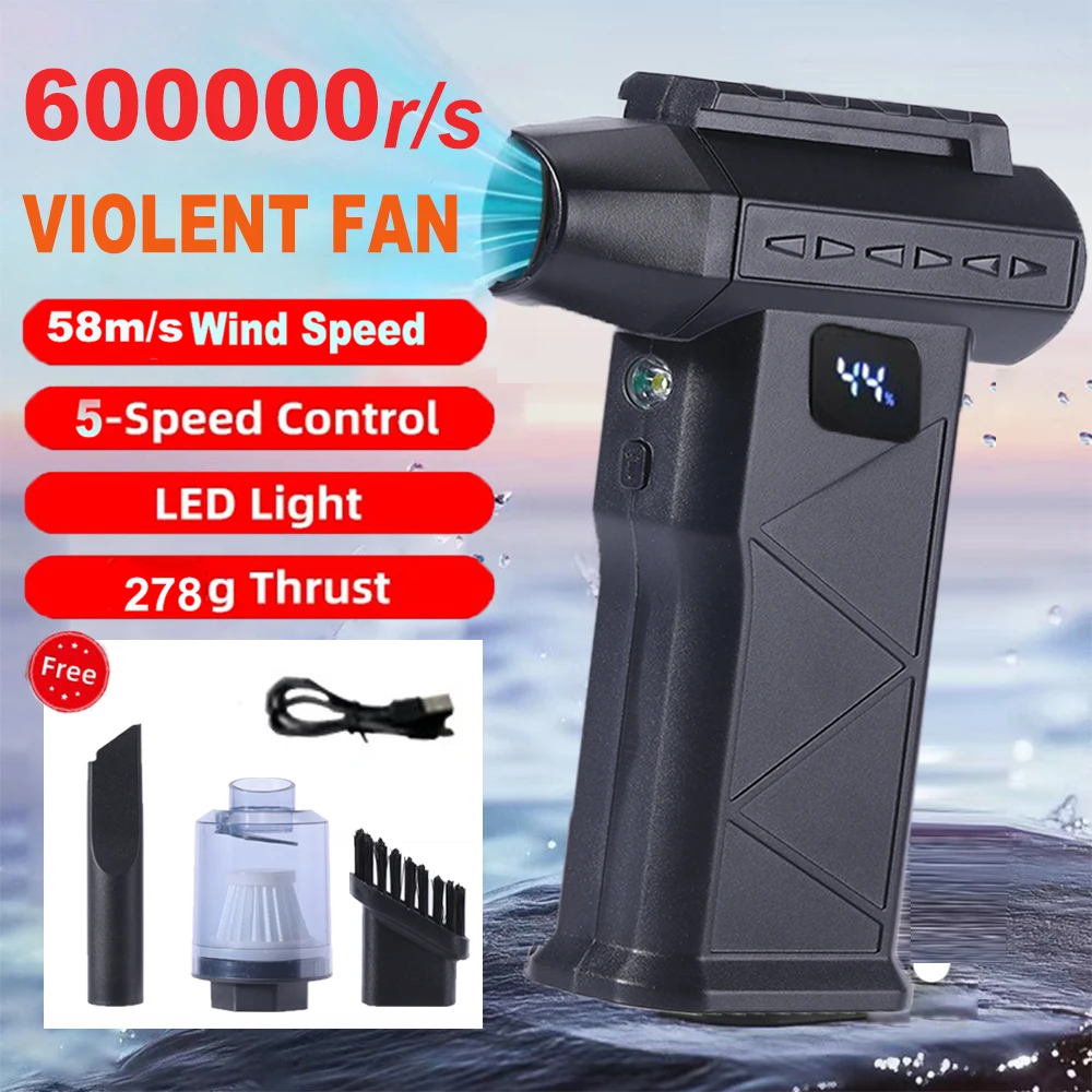 Powerful 600000RPM Violent Fan Brushless Mini Turbo Jet Fan Air Blower Strong Winds Speed 58m/s Portable Electric Air Duster
Powerful 600000RPM Violent Fan Brushless Mini Turbo Jet Fan Air Blower Strong Winds Speed 58m/s Portable Electric Air Duster