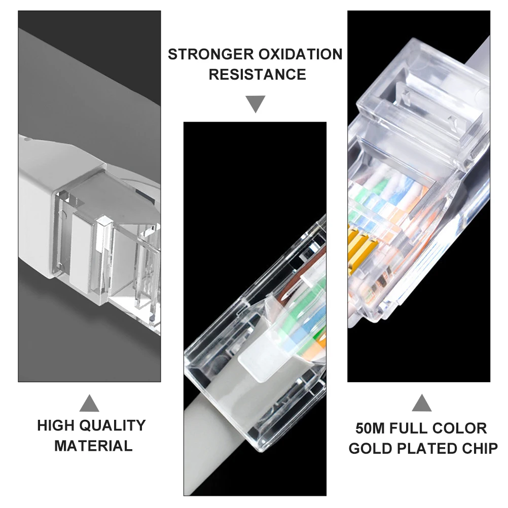 100Pcs Ethernet Rj45 Plug Cat 6A Network Cable Connector Crimp End High Durability Bend Resistant for Router Smart Set Top