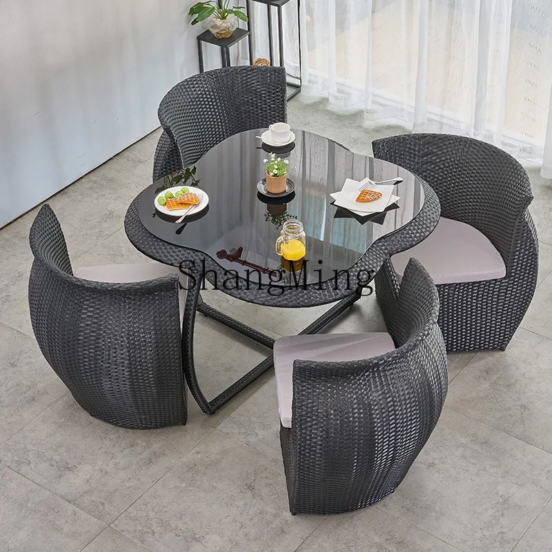 FG outdoor table and garden waterproof and sunscreen wrought iron rock slab dining table combination rattan chair combination
FG outdoor table and garden waterproof and sunscreen wrought iron rock slab dining table combination rattan chair combination