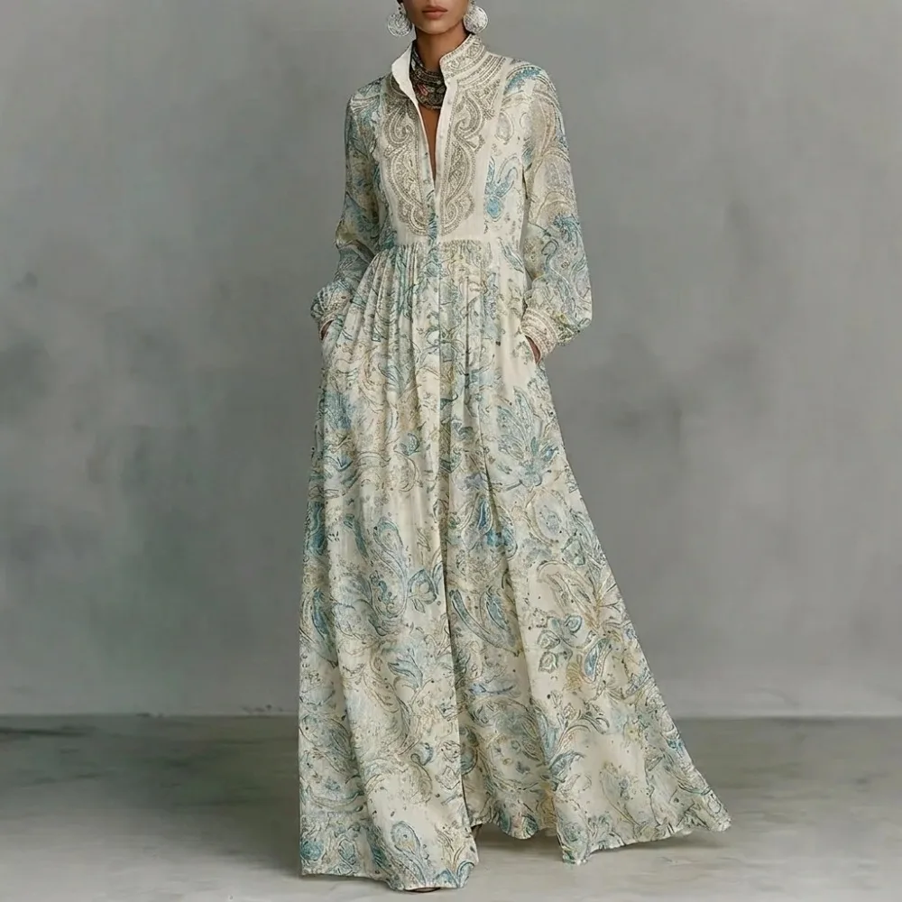 Women's Fashion Vintage Green Floral Print Maxi Dress Elegant Stand Collar Long Sleeve Bohemian Dress With Pockets Daily Wear
Women's Fashion Vintage Green Floral Print Maxi Dress Elegant Stand Collar Long Sleeve Bohemian Dress With Pockets Daily Wear