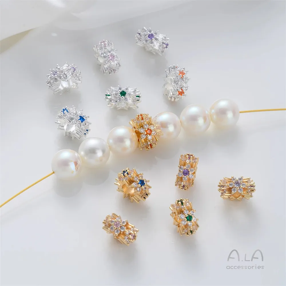 T378 14K Gold-plated Zircon Flower Large Hole Spacer Beads Diy Handmade Necklace Bracelet Accessories Bucket Beads Transfer Bead
T378 14K Gold-plated Zircon Flower Large Hole Spacer Beads Diy Handmade Necklace Bracelet Accessories Bucket Beads Transfer Bead
