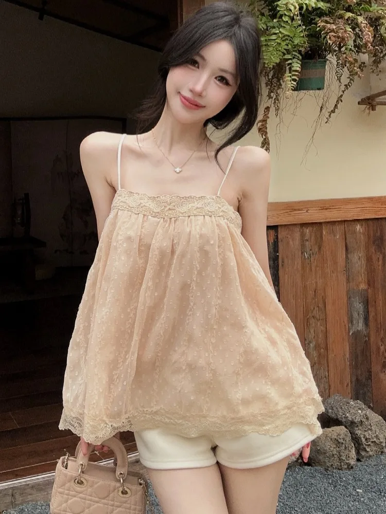 Korean Style Sweet Pure Desire Lace off Shoulder Loose Summer New Fashion Sleeveless Overhead Top Net Gauze Vest for Women
Korean Style Sweet Pure Desire Lace off Shoulder Loose Summer New Fashion Sleeveless Overhead Top Net Gauze Vest for Women