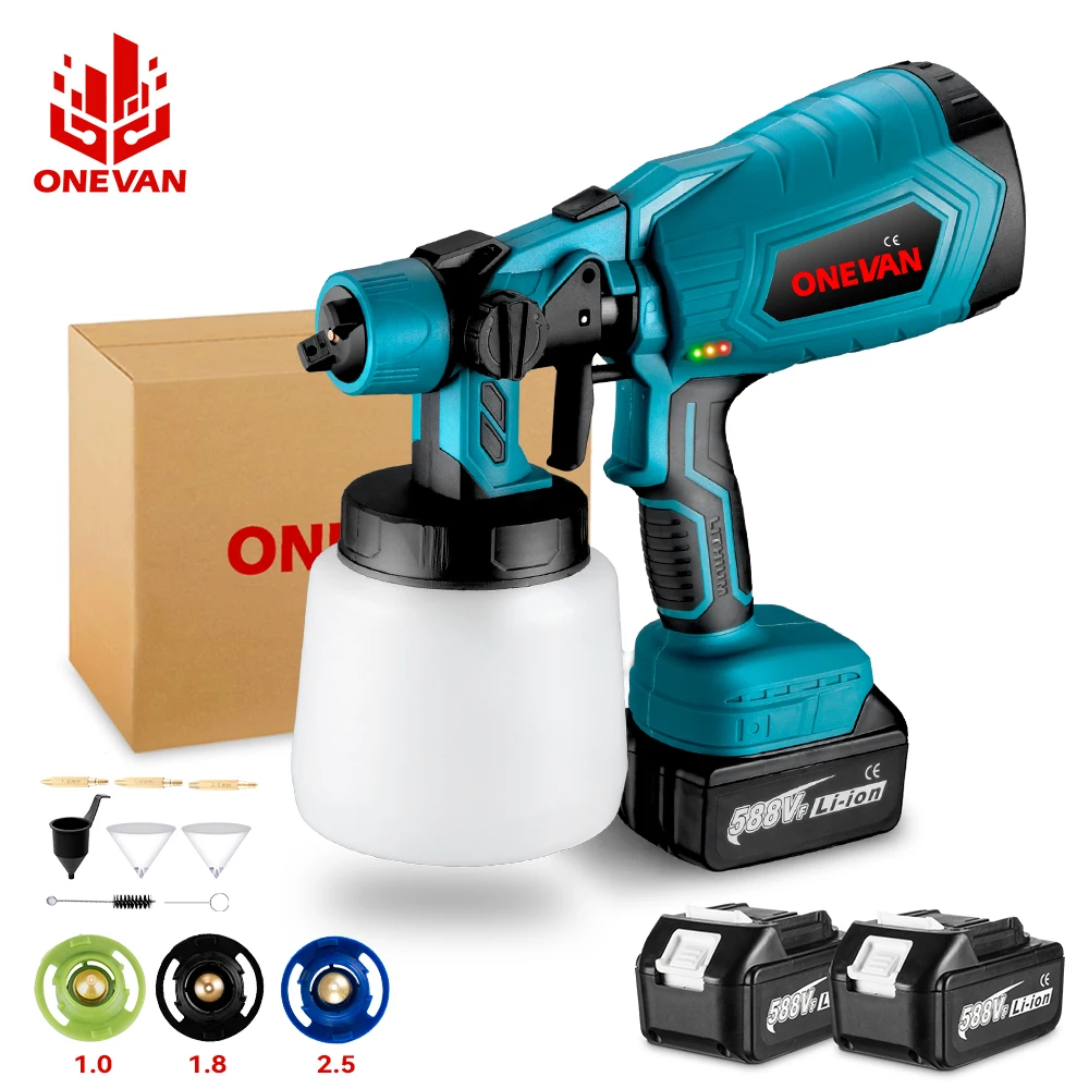 ONEVAN 1500W 1000ML Electric Spray Gun Handheld Cordless 3 Nozzle Portable Paint Sprayer Home Power Tools For 21V 18V Battery
ONEVAN 1500W 1000ML Electric Spray Gun Handheld Cordless 3 Nozzle Portable Paint Sprayer Home Power Tools For 21V 18V Battery