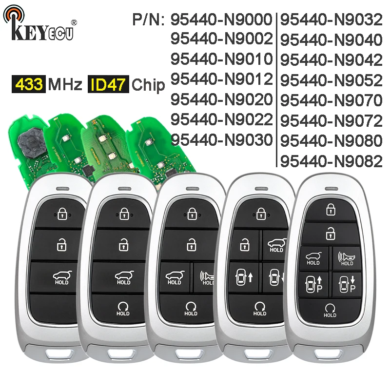 KEYECU 433MHz ID47 Chip 95440-N9002 95440-N9070 / N9072 / N9012 Keyless-Go Remote Key Fob for Hyundai Tucson 2021 2022 2023 2024
KEYECU 433MHz ID47 Chip 95440-N9002 95440-N9070 / N9072 / N9012 Keyless-Go Remote Key Fob for Hyundai Tucson 2021 2022 2023 2024