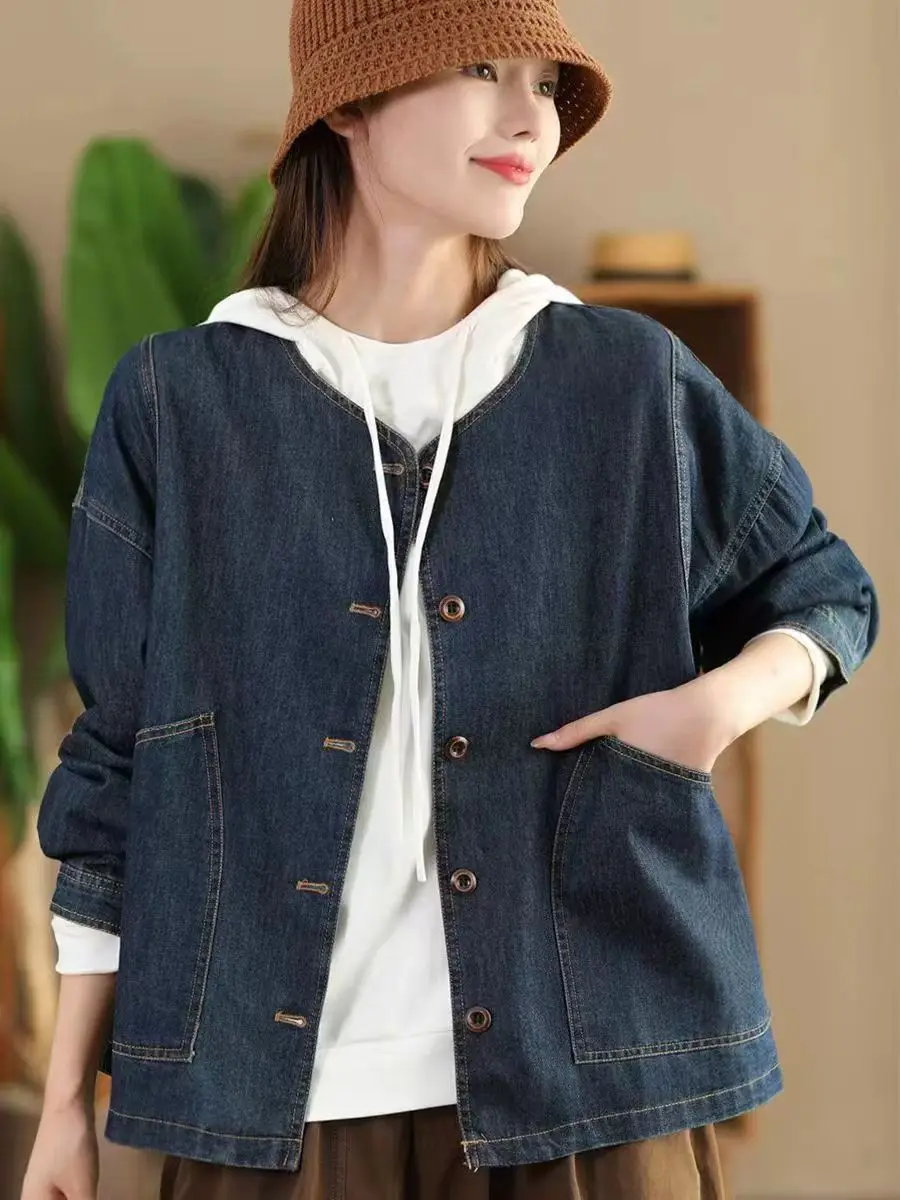 Retro Soft Denim Short Jacket Women's Casual Large Size round Neck Long Sleeve Cardigan Loose Outerwear Top for Autumn
Retro Soft Denim Short Jacket Women's Casual Large Size round Neck Long Sleeve Cardigan Loose Outerwear Top for Autumn