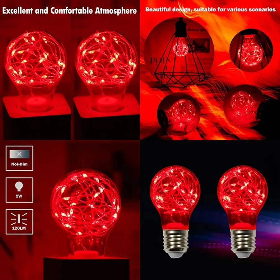Christmas Decorative Red Light Bulb, 2W LED Fairy Light Bulbs, 15W Equivalent Cute Light Bulbs for Pendant Light Fixtures, Bedr
Christmas Decorative Red Light Bulb, 2W LED Fairy Light Bulbs, 15W Equivalent Cute Light Bulbs for Pendant Light Fixtures, Bedr